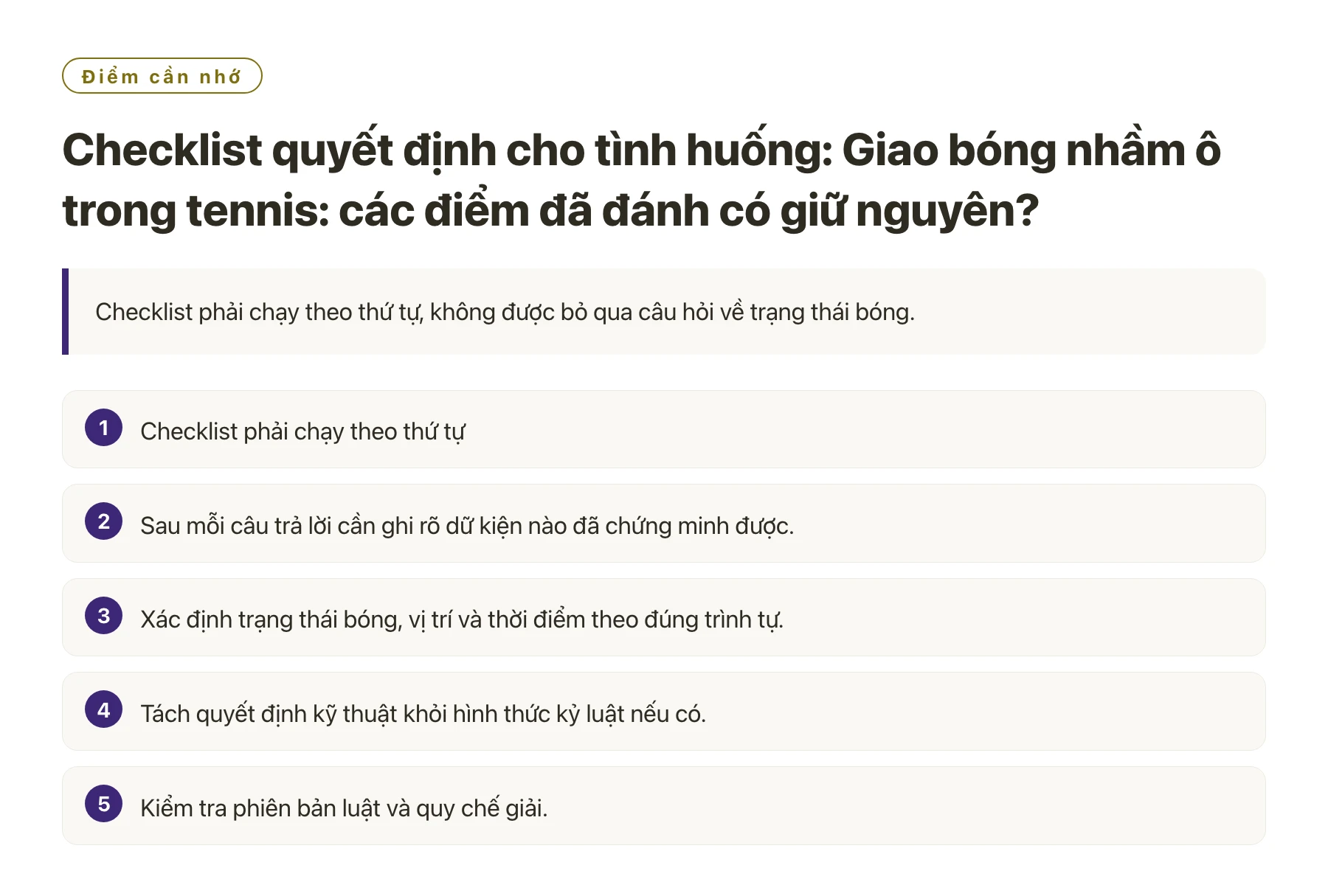 Checklist quyết định cho tình huống: Giao bóng nhầm ô trong tennis: các điểm đã đánh có giữ nguyên?——全文要点速览